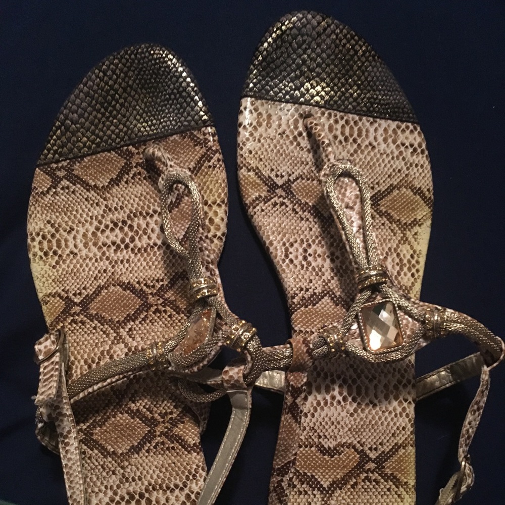 Gold and tan sling back sandals